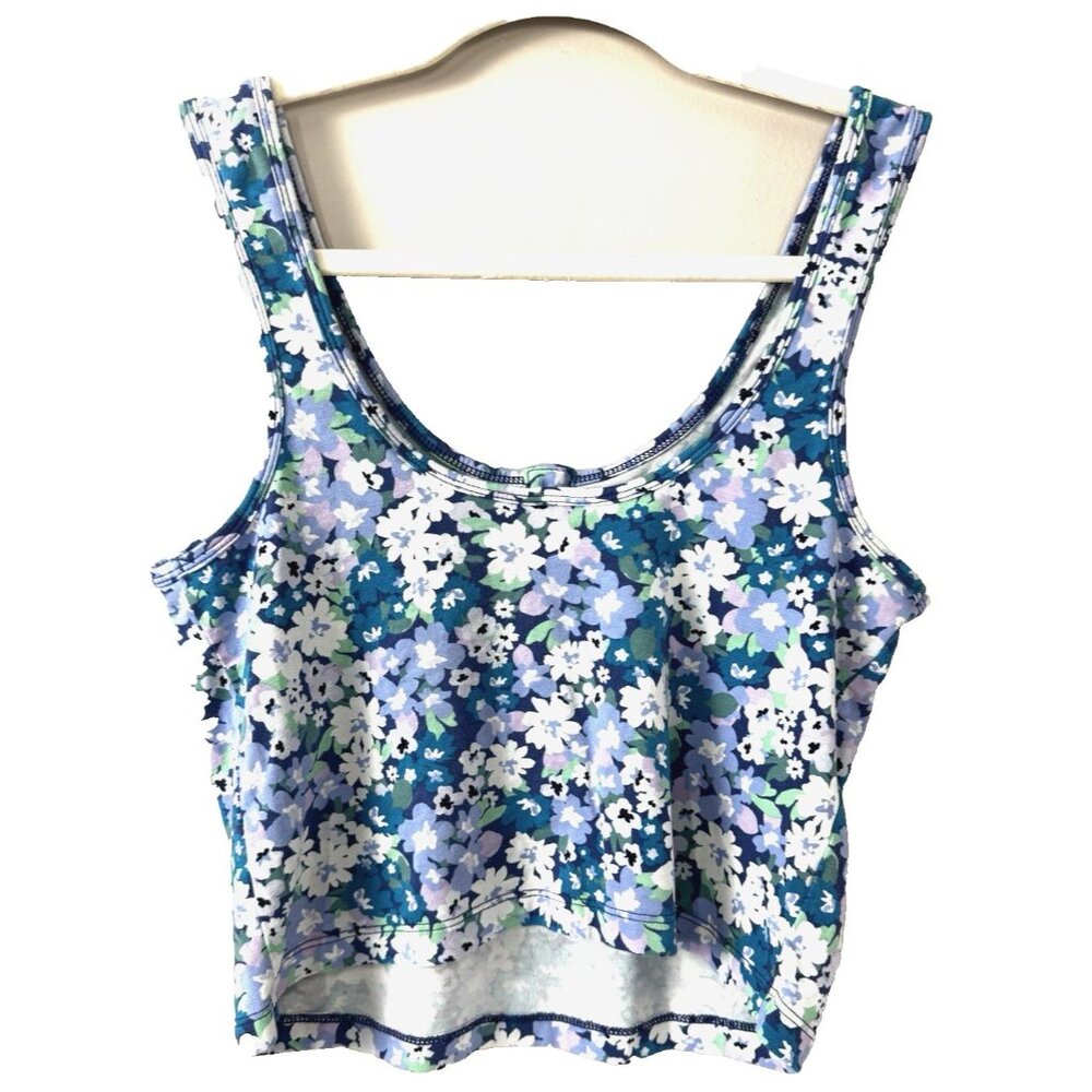 Old Navy S Fairycore Blue Purple Whimsy Floral Cropped Tank Cottagecore Boho - Picture 2 of 8